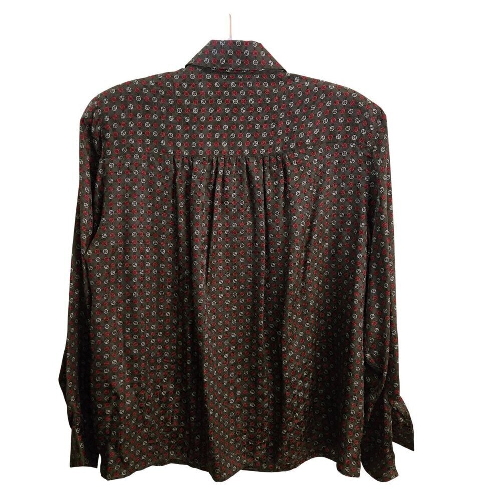 Evan Picone Vintage 100% Silk Brown Red 80s Oversized Blouse Size 6 - Picture 3 of 6